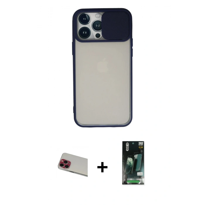 MARSİLYAN™- iPhone 13 Pro Max Kılıf Vadi Çizgi - Şeffaf 360 Full Body Arka Koruyucu + Rainbow Kamera Lens Koruma Cam - KI