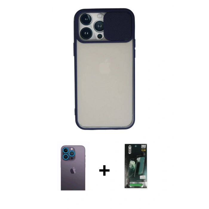 MARSİLYAN™- iPhone 13 Pro Max Kılıf Vadi Çizgi - Şeffaf 360 Full Body Arka Koruyucu + Neon Fosforlu Kamera Lens - MI