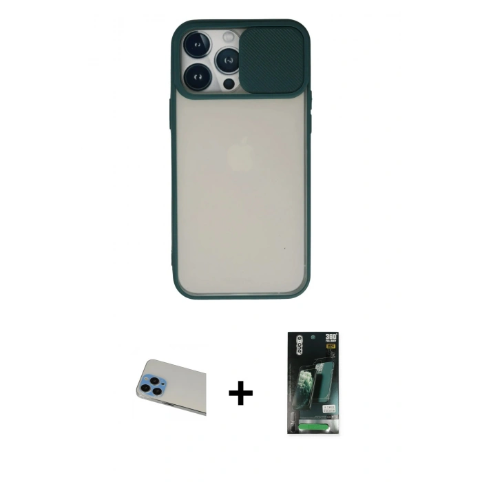 MARSİLYAN™- iPhone 13 Pro Max Kılıf Vadi Çizgi - Şeffaf 360 Full Body Arka Koruyucu + Rainbow Kamera Lens Koruma Cam - MI