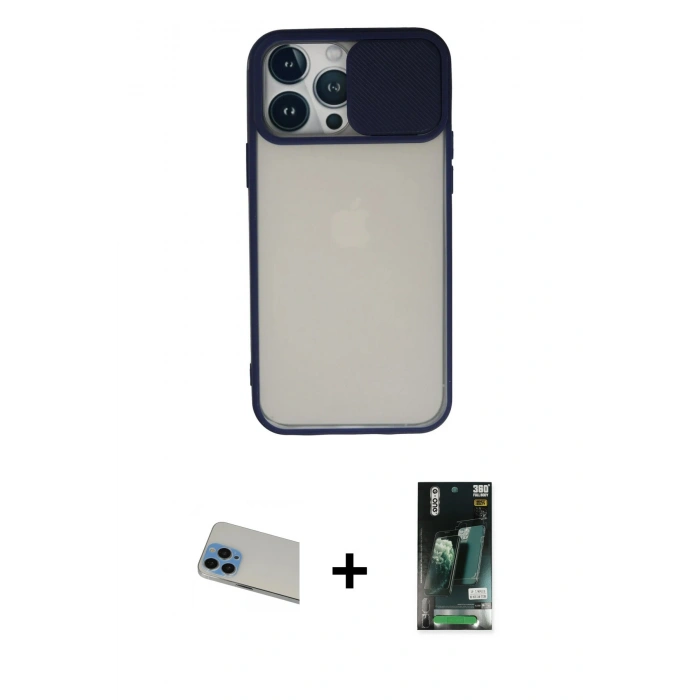 MARSİLYAN™- iPhone 13 Pro Max Kılıf Vadi Çizgi - Şeffaf 360 Full Body Arka Koruyucu + Rainbow Kamera Lens Koruma Cam - MI