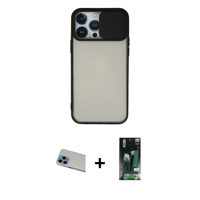 MARSİLYAN™- iPhone 13 Pro Max Kılıf Vadi Çizgi - Şeffaf 360 Full Body Arka Koruyucu + Rainbow Kamera Lens Koruma Cam - MI