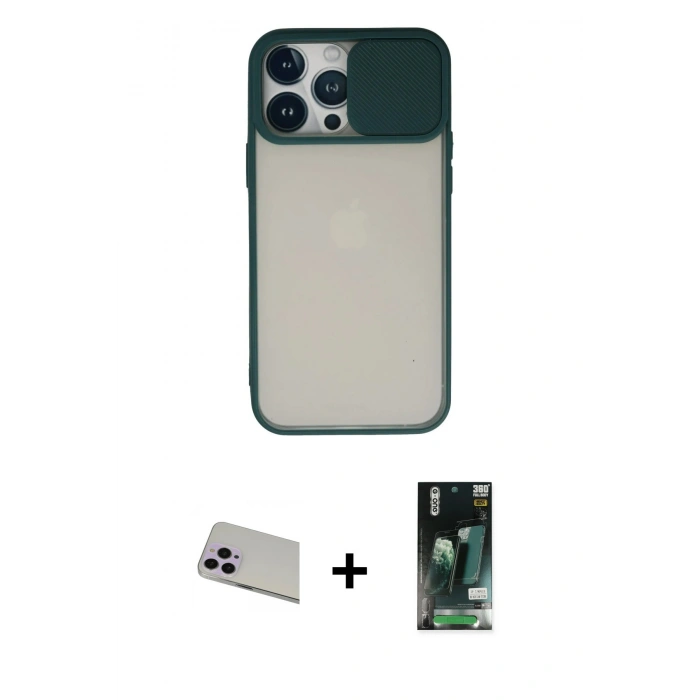 MARSİLYAN™- iPhone 13 Pro Max Kılıf Vadi Çizgi - Şeffaf 360 Full Body Arka Koruyucu + Mor Rainbow Kamera Lens Koruma Cam