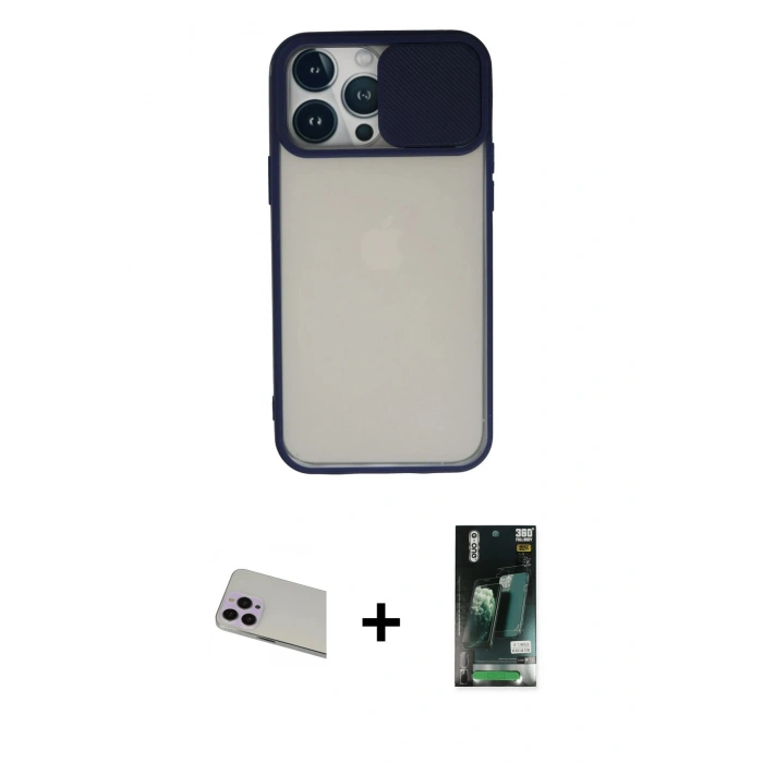 MARSİLYAN™- iPhone 13 Pro Max Kılıf Vadi Çizgi - Şeffaf 360 Full Body Arka Koruyucu + Mor Rainbow Kamera Lens Koruma Cam