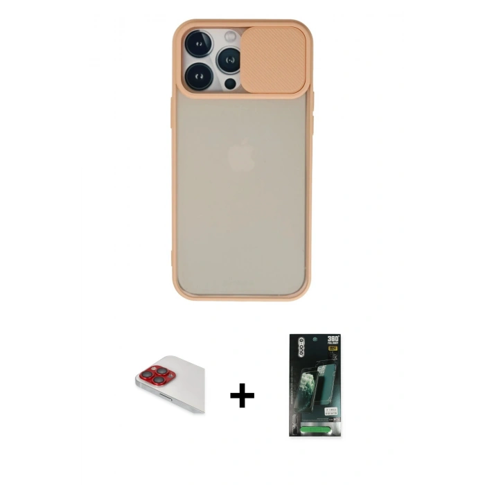 MARSİLYAN™- iPhone 13 Pro Max Kılıf Vadi Çizgi - Şeffaf 360 Full Body Arka Koruyucu + Pers Alüminyum Kamera Lens - KI