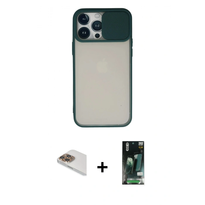 MARSİLYAN™- iPhone 13 Pro Max Kılıf Vadi Çizgi - Şeffaf 360 Full Body Arka Koruyucu + Pers Alüminyum Kamera Lens - GD