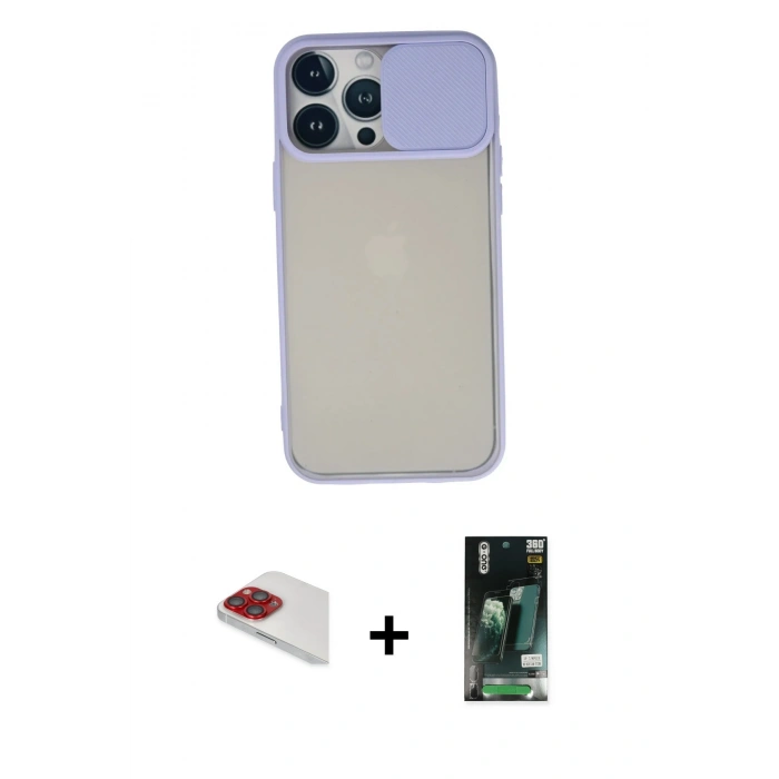 MARSİLYAN™- iPhone 13 Pro Max Kılıf Vadi Çizgi - Şeffaf 360 Full Body Arka Koruyucu + Pers Alüminyum Kamera Lens - KI