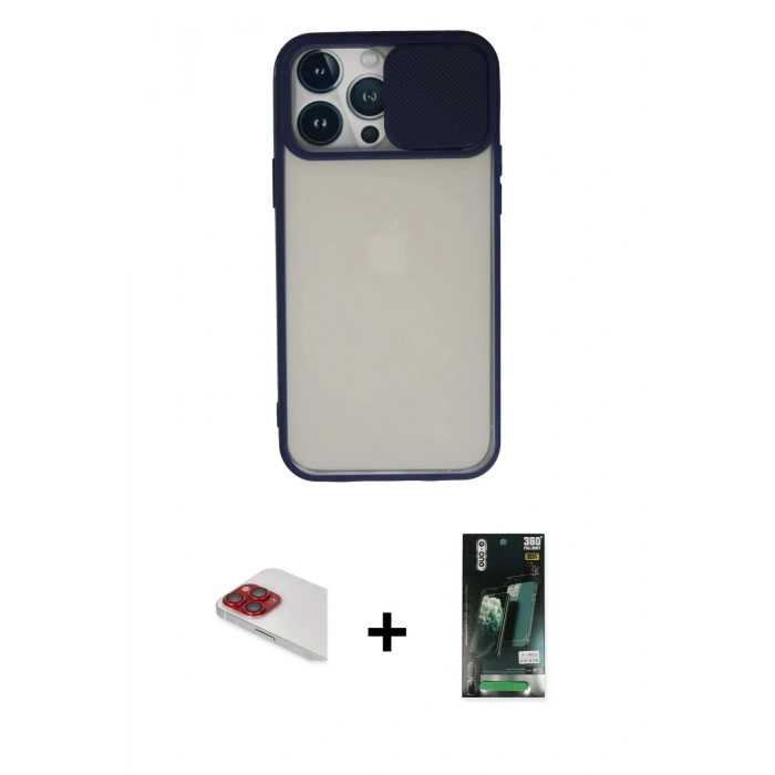 MARSİLYAN™- iPhone 13 Pro Max Kılıf Vadi Çizgi - Şeffaf 360 Full Body Arka Koruyucu + Pers Alüminyum Kamera Lens - KI