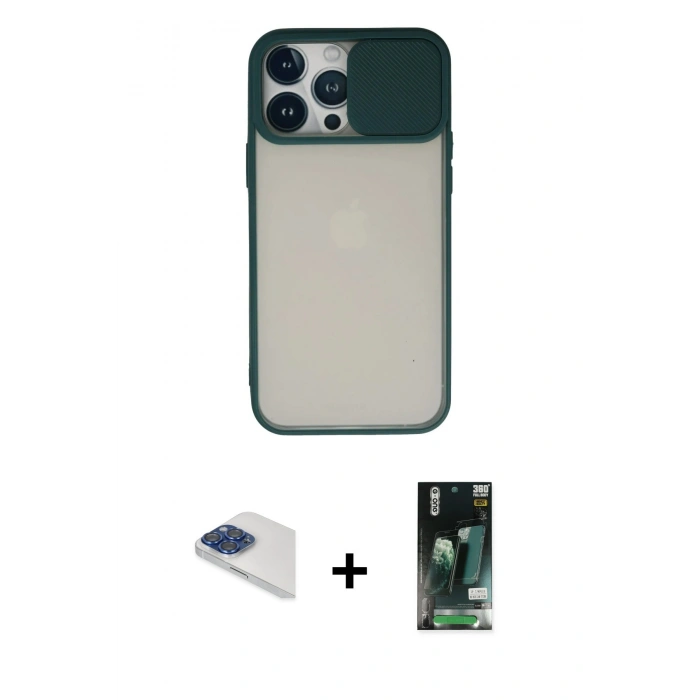 MARSİLYAN™- iPhone 13 Pro Max Kılıf Vadi Çizgi - Şeffaf 360 Full Body Arka Koruyucu + Pers Alüminyum Kamera Lens - LT