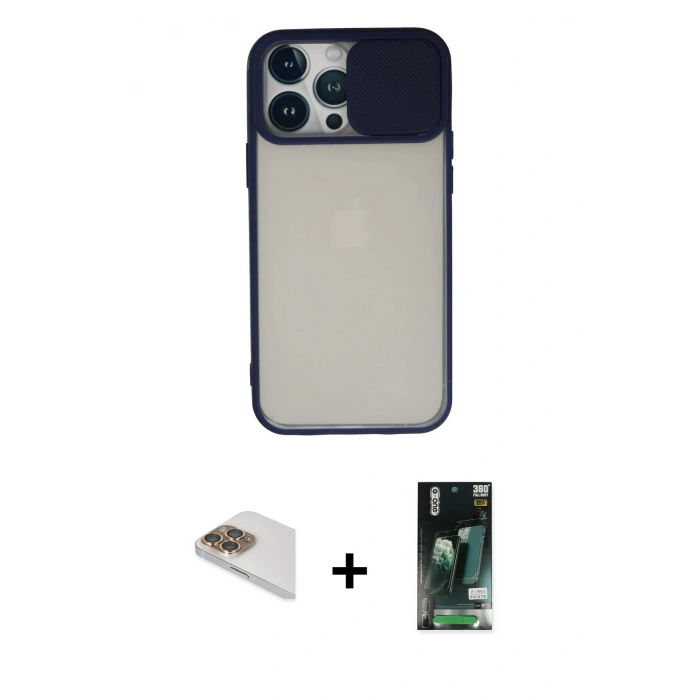 MARSİLYAN™- iPhone 13 Pro Max Kılıf Vadi Çizgi - Şeffaf 360 Full Body Arka Koruyucu + Pers Alüminyum Kamera Lens - GD