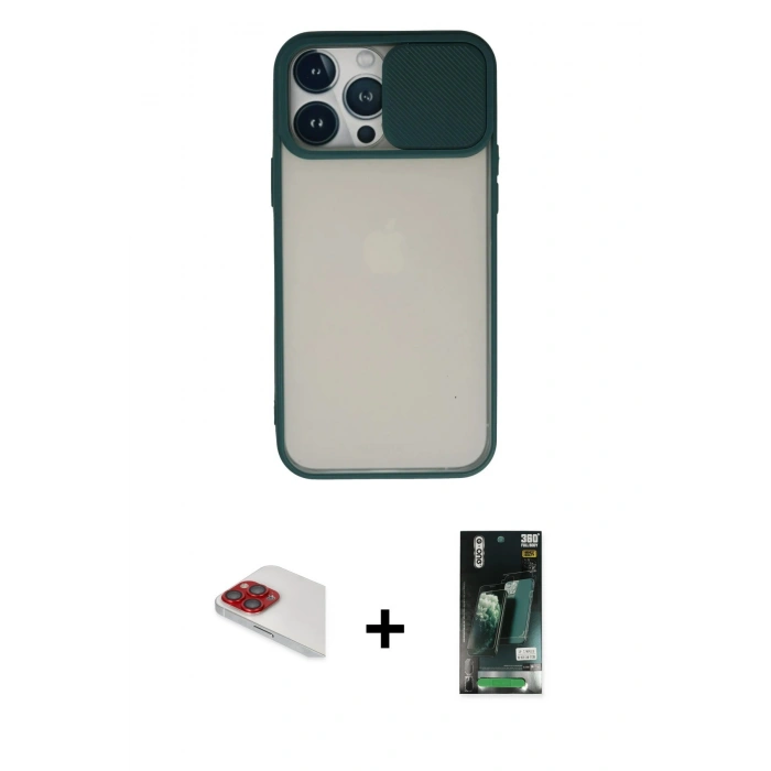 MARSİLYAN™- iPhone 13 Pro Max Kılıf Vadi Çizgi - Şeffaf 360 Full Body Arka Koruyucu + Pers Alüminyum Kamera Lens - KI