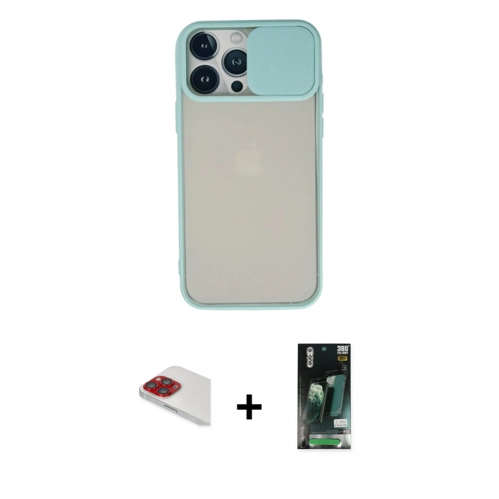 MARSİLYAN™- iPhone 13 Pro Max Kılıf Vadi Çizgi - Şeffaf 360 Full Body Arka Koruyucu + Pers Alüminyum Kamera Lens - KI