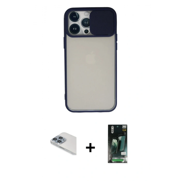 MARSİLYAN™- iPhone 13 Pro Max Kılıf Vadi Çizgi - Şeffaf 360 Full Body Arka Koruyucu + Pers Alüminyum Kamera Lens - SABE