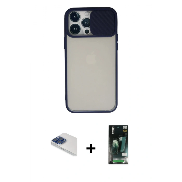 MARSİLYAN™- iPhone 13 Pro Max Kılıf Vadi Çizgi - Şeffaf 360 Full Body Arka Koruyucu + Pers Alüminyum Kamera Lens - LT