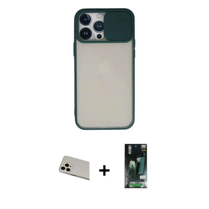 MARSİLYAN™- iPhone 13 Pro Max Kılıf Vadi Çizgi - Şeffaf 360 Full Body Arka Koruyucu + Rainbow Kamera Lens Koruma Cam - REGD