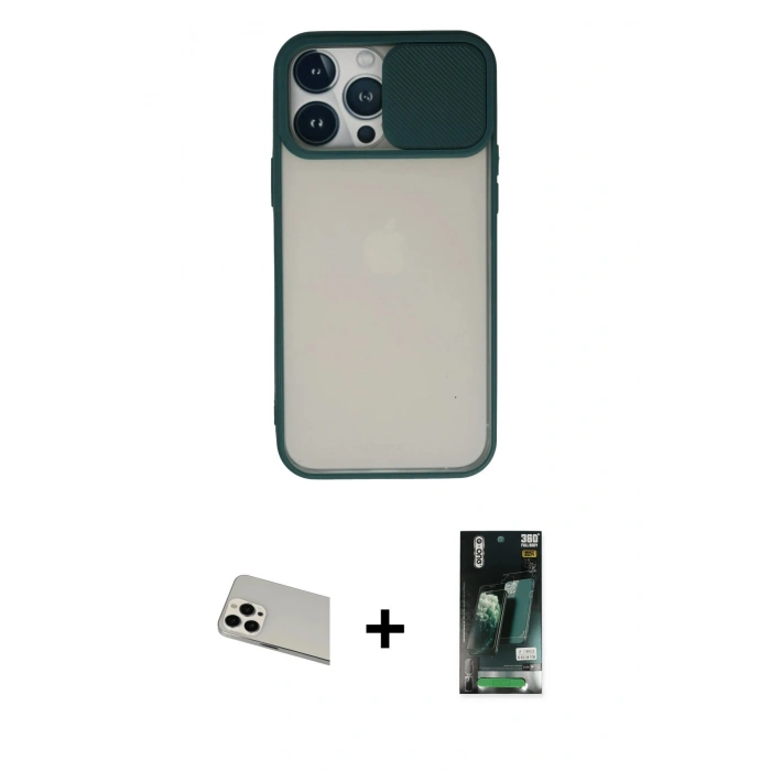 MARSİLYAN™- iPhone 13 Pro Max Kılıf Vadi Çizgi - Şeffaf 360 Full Body Arka Koruyucu + Rainbow Kamera Lens Koruma Cam - BZ
