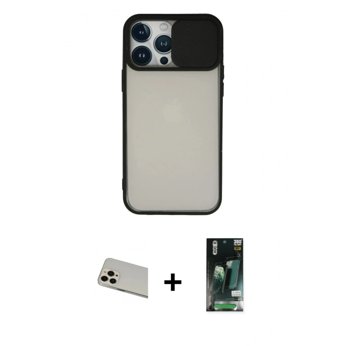 MARSİLYAN™- iPhone 13 Pro Max Kılıf Vadi Çizgi - Şeffaf 360 Full Body Arka Koruyucu + Rainbow Kamera Lens Koruma Cam - REGD