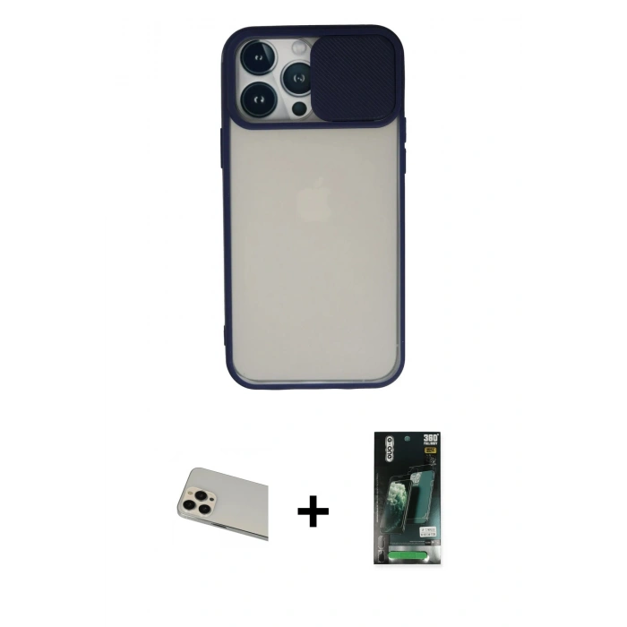 MARSİLYAN™- iPhone 13 Pro Max Kılıf Vadi Çizgi - Şeffaf 360 Full Body Arka Koruyucu + Rainbow Kamera Lens Koruma Cam - REGD