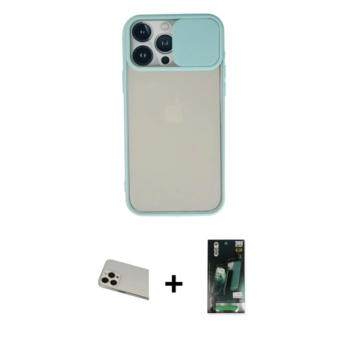 MARSİLYAN™- iPhone 13 Pro Max Kılıf Vadi Çizgi - Şeffaf 360 Full Body Arka Koruyucu + Rainbow Kamera Lens Koruma Cam - REGD