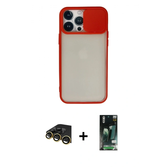 MARSİLYAN™- iPhone 13 Pro Max Kılıf Vadi Çizgi - Şeffaf 360 Full Body Arka Koruyucu + Raze Metal Kamera Lens - GD
