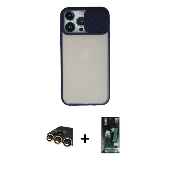 MARSİLYAN™- iPhone 13 Pro Max Kılıf Vadi Çizgi - Şeffaf 360 Full Body Arka Koruyucu + Raze Metal Kamera Lens - GD