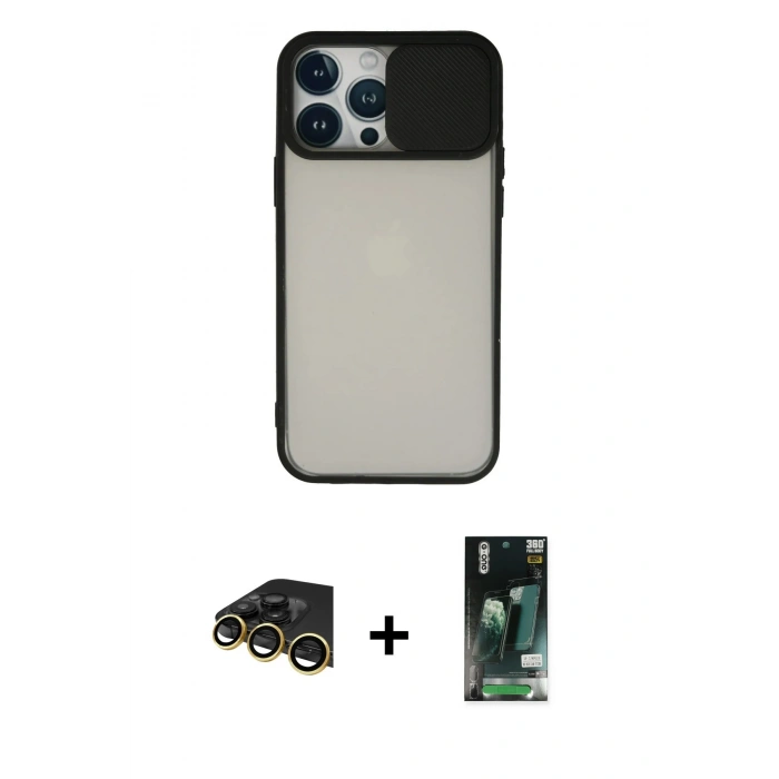 MARSİLYAN™- iPhone 13 Pro Max Kılıf Vadi Çizgi - Şeffaf 360 Full Body Arka Koruyucu + Raze Metal Kamera Lens - GD