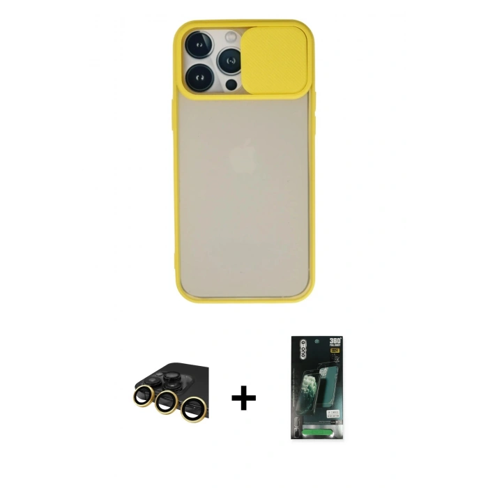 MARSİLYAN™- iPhone 13 Pro Max Kılıf Vadi Çizgi - Şeffaf 360 Full Body Arka Koruyucu + Raze Metal Kamera Lens - GD
