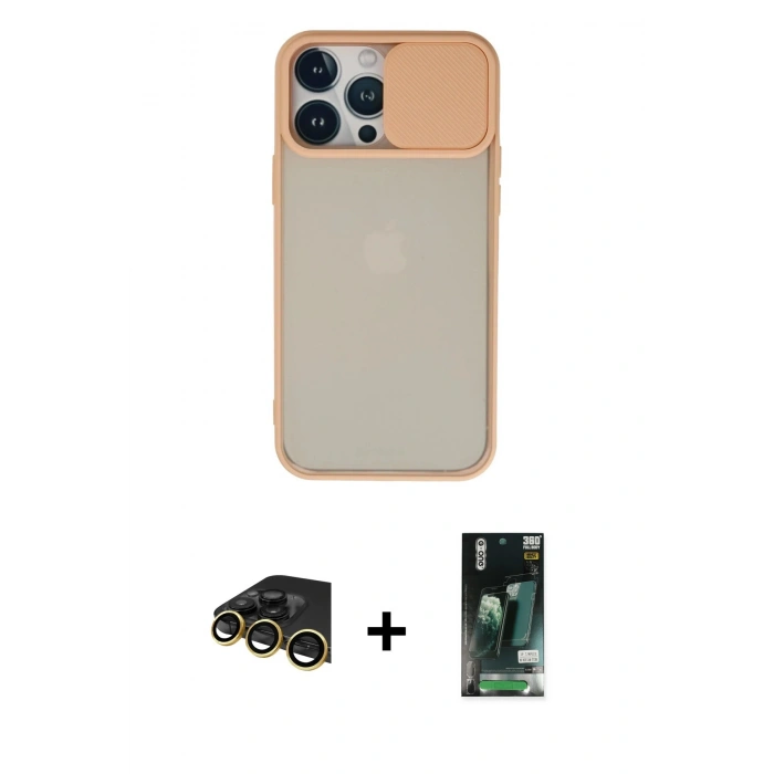 MARSİLYAN™- iPhone 13 Pro Max Kılıf Vadi Çizgi - Şeffaf 360 Full Body Arka Koruyucu + Raze Metal Kamera Lens - GD