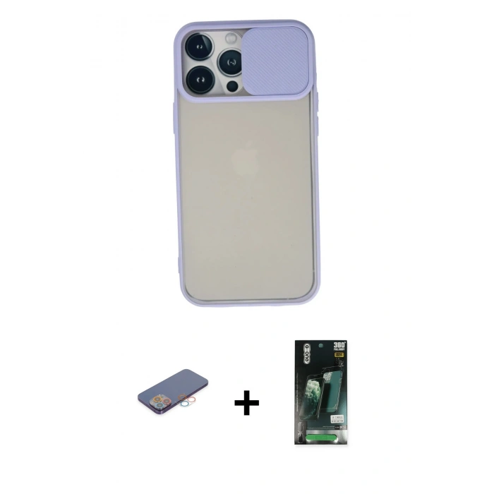 MARSİLYAN™- iPhone 13 Pro Max Kılıf Vadi Çizgi - Şeffaf 360 Full Body Arka Koruyucu + Renkli Kamera Lens Koruma Cam - PE