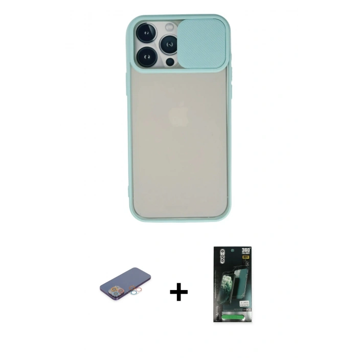 MARSİLYAN™- iPhone 13 Pro Max Kılıf Vadi Çizgi - Şeffaf 360 Full Body Arka Koruyucu + Renkli Kamera Lens Koruma Cam - PE