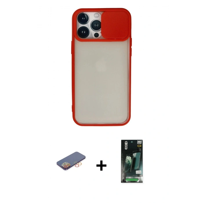 MARSİLYAN™- iPhone 13 Pro Max Kılıf Vadi Çizgi - Şeffaf 360 Full Body Arka Koruyucu + Renkli Kamera Lens Koruma Cam - TU