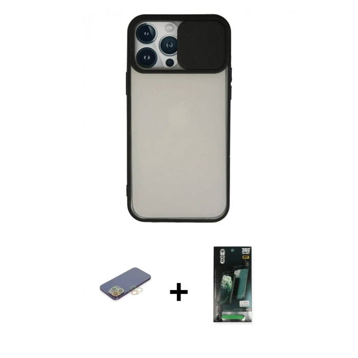 MARSİLYAN™- iPhone 13 Pro Max Kılıf Vadi Çizgi - Şeffaf 360 Full Body Arka Koruyucu + Renkli Kamera Lens Koruma Cam - SI