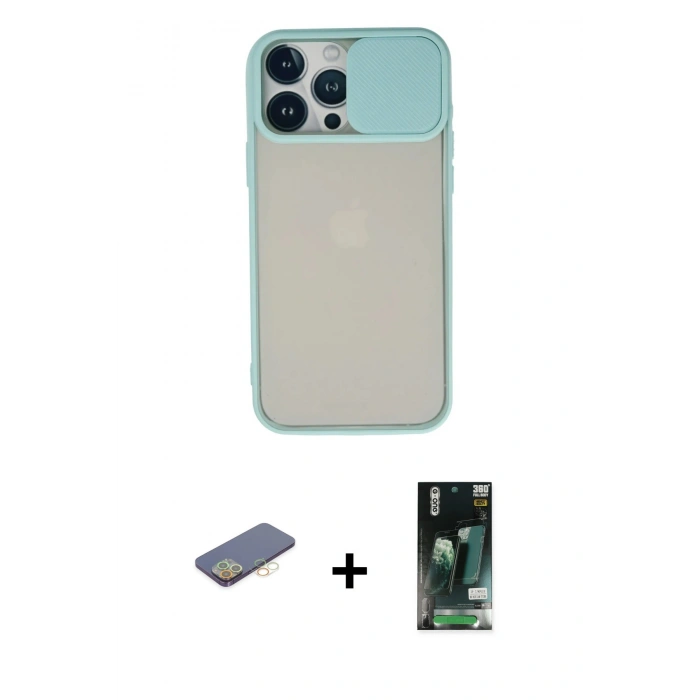 MARSİLYAN™- iPhone 13 Pro Max Kılıf Vadi Çizgi - Şeffaf 360 Full Body Arka Koruyucu + Renkli Kamera Lens Koruma Cam - SI