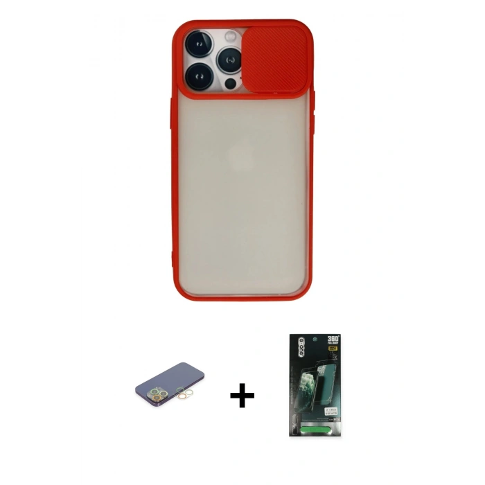 MARSİLYAN™- iPhone 13 Pro Max Kılıf Vadi Çizgi - Şeffaf 360 Full Body Arka Koruyucu + Renkli Kamera Lens Koruma Cam - SI
