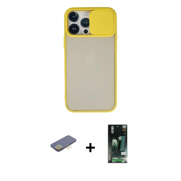 MARSİLYAN™- iPhone 13 Pro Max Kılıf Vadi Çizgi - Şeffaf 360 Full Body Arka Koruyucu + Renkli Kamera Lens Koruma Cam - SI