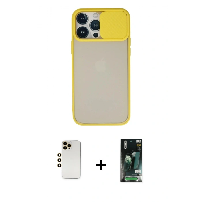 MARSİLYAN™- iPhone 13 Pro Max Kılıf Vadi Çizgi - Şeffaf 360 Full Body Arka Koruyucu + Shine Kamera Lens - GD