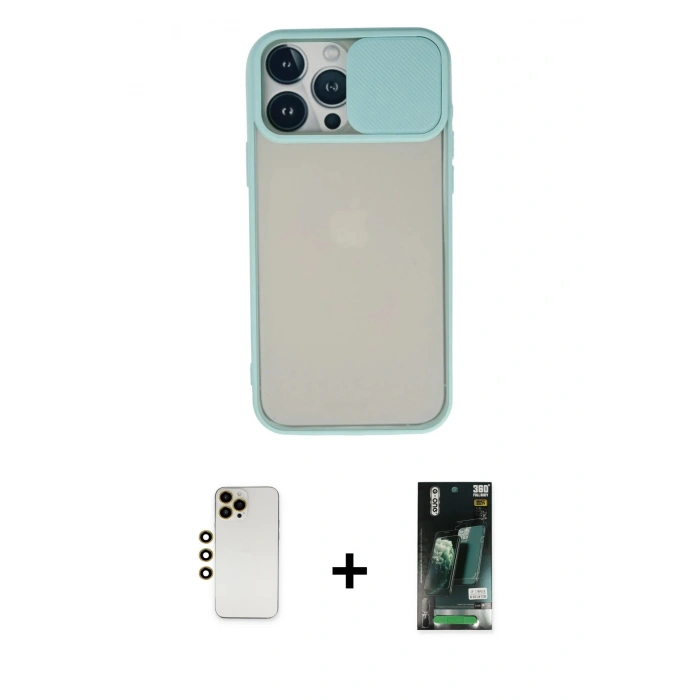 MARSİLYAN™- iPhone 13 Pro Max Kılıf Vadi Çizgi - Şeffaf 360 Full Body Arka Koruyucu + Shine Kamera Lens - GD