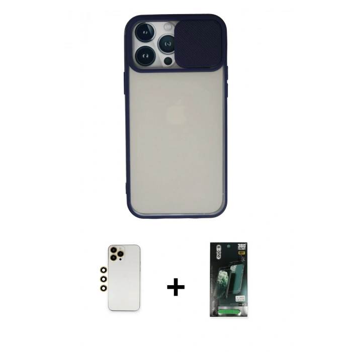 MARSİLYAN™- iPhone 13 Pro Max Kılıf Vadi Çizgi - Şeffaf 360 Full Body Arka Koruyucu + Shine Kamera Lens - GD