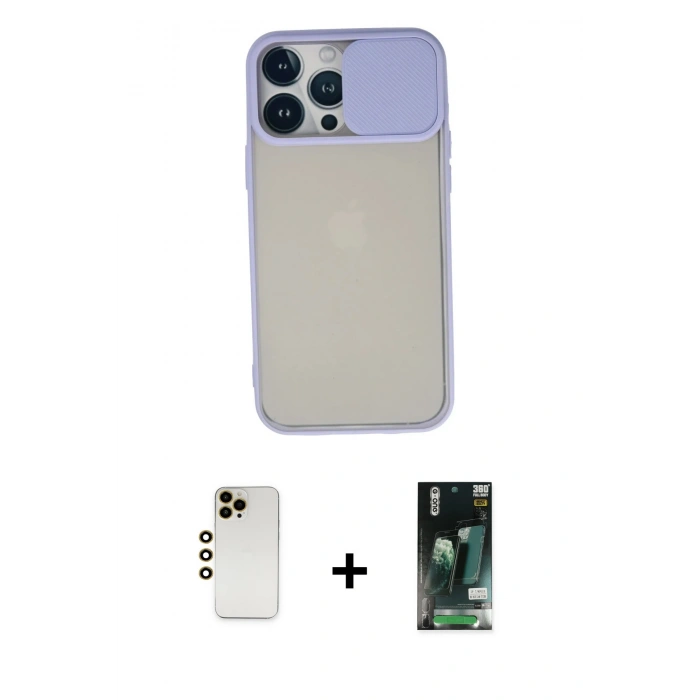 MARSİLYAN™- iPhone 13 Pro Max Kılıf Vadi Çizgi - Şeffaf 360 Full Body Arka Koruyucu + Shine Kamera Lens - GD
