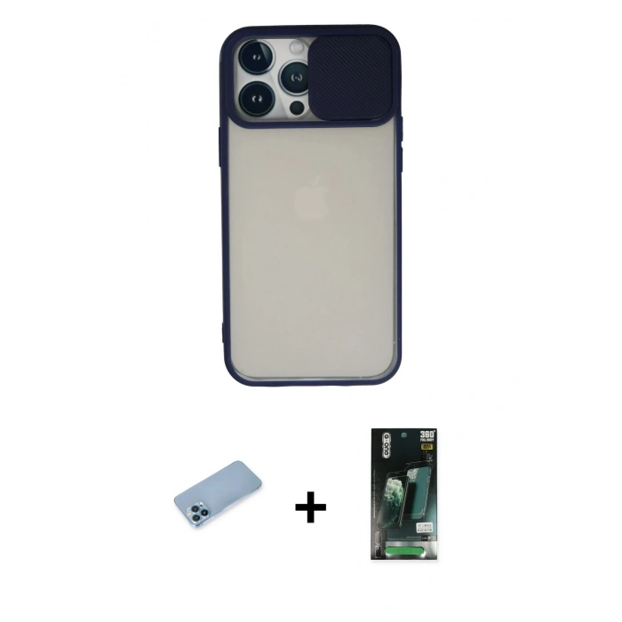 MARSİLYAN™- iPhone 13 Pro Max Kılıf Vadi Çizgi - Şeffaf 360 Full Body Arka Koruyucu + Shine Kamera Lens Koruma Cam - MI