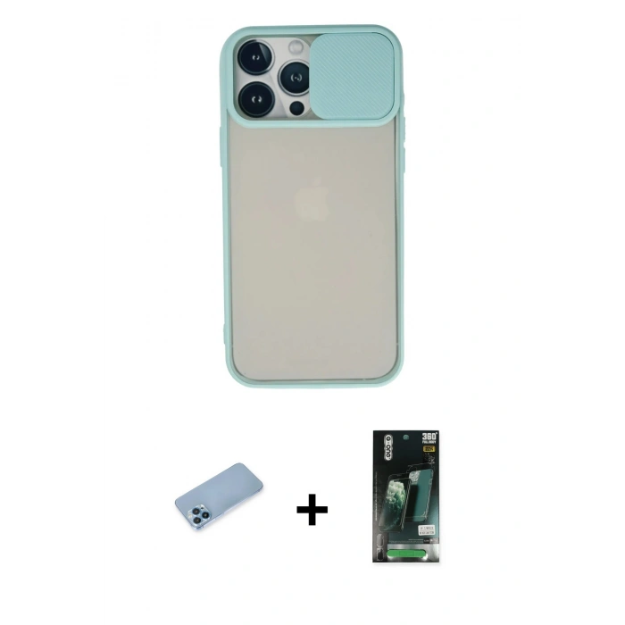 MARSİLYAN™- iPhone 13 Pro Max Kılıf Vadi Çizgi - Şeffaf 360 Full Body Arka Koruyucu + Shine Kamera Lens Koruma Cam - MI