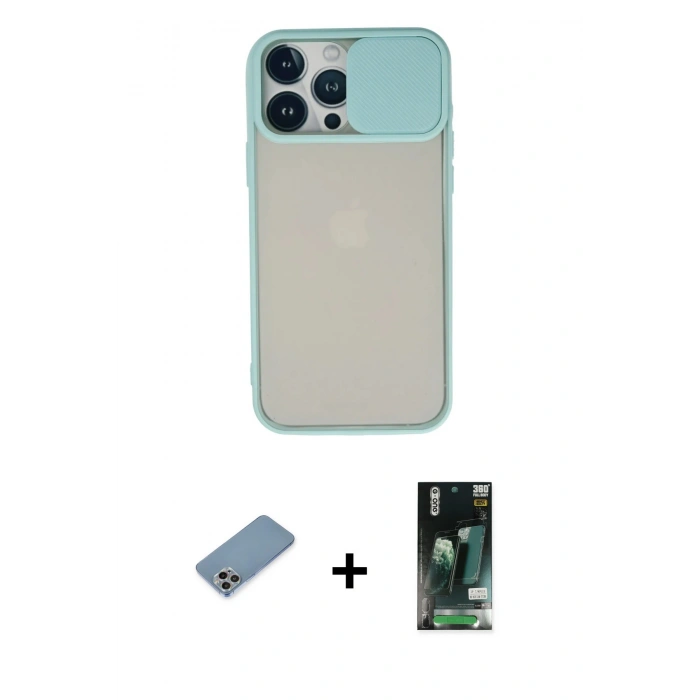 MARSİLYAN™- iPhone 13 Pro Max Kılıf Vadi Çizgi - Şeffaf 360 Full Body Arka Koruyucu + Shine Kamera Lens Koruma Cam - GI