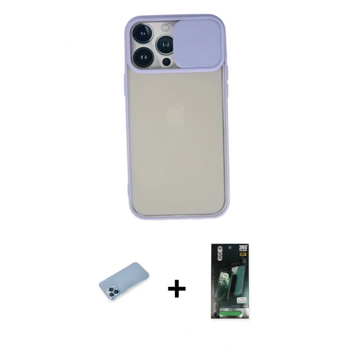 MARSİLYAN™- iPhone 13 Pro Max Kılıf Vadi Çizgi - Şeffaf 360 Full Body Arka Koruyucu + Shine Kamera Lens Koruma Cam - MI