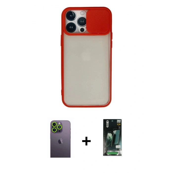 MARSİLYAN™- iPhone 13 Pro Max Kılıf Vadi Çizgi - Şeffaf 360 Full Body Arka Koruyucu + Neon Fosforlu Kamera Lens - YL