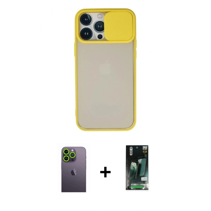 MARSİLYAN™- iPhone 13 Pro Max Kılıf Vadi Çizgi - Şeffaf 360 Full Body Arka Koruyucu + Neon Fosforlu Kamera Lens - YL