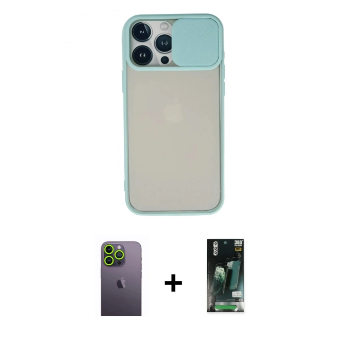 MARSİLYAN™- iPhone 13 Pro Max Kılıf Vadi Çizgi - Şeffaf 360 Full Body Arka Koruyucu + Neon Fosforlu Kamera Lens - YL