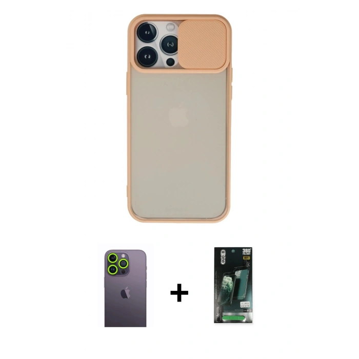 MARSİLYAN™- iPhone 13 Pro Max Kılıf Vadi Çizgi - Şeffaf 360 Full Body Arka Koruyucu + Neon Fosforlu Kamera Lens - YL