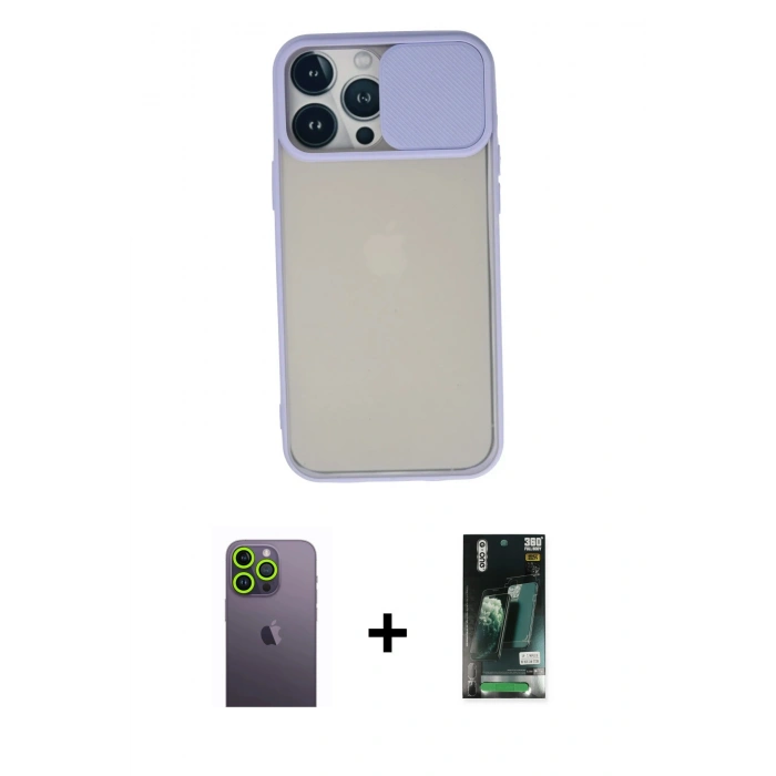 MARSİLYAN™- iPhone 13 Pro Max Kılıf Vadi Çizgi - Şeffaf 360 Full Body Arka Koruyucu + Neon Fosforlu Kamera Lens - YL