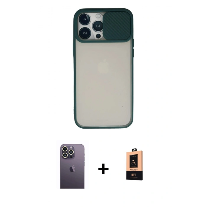 MARSİLYAN™- iPhone 13 Pro Max Kılıf Vadi Çizgi - Şeffaf Maxco Cam Ekran Koruyucu + Neon Fosforlu Kamera Lens - BZ