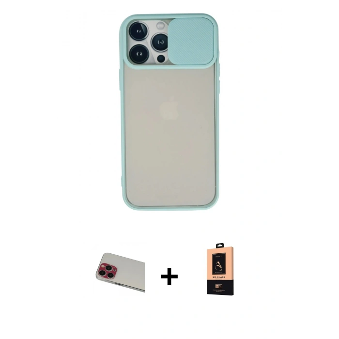 MARSİLYAN™- iPhone 13 Pro Max Kılıf Vadi Çizgi - Şeffaf Maxco Cam Ekran Koruyucu + Kırmızı Rainbow Kamera Lens Koruma Cam