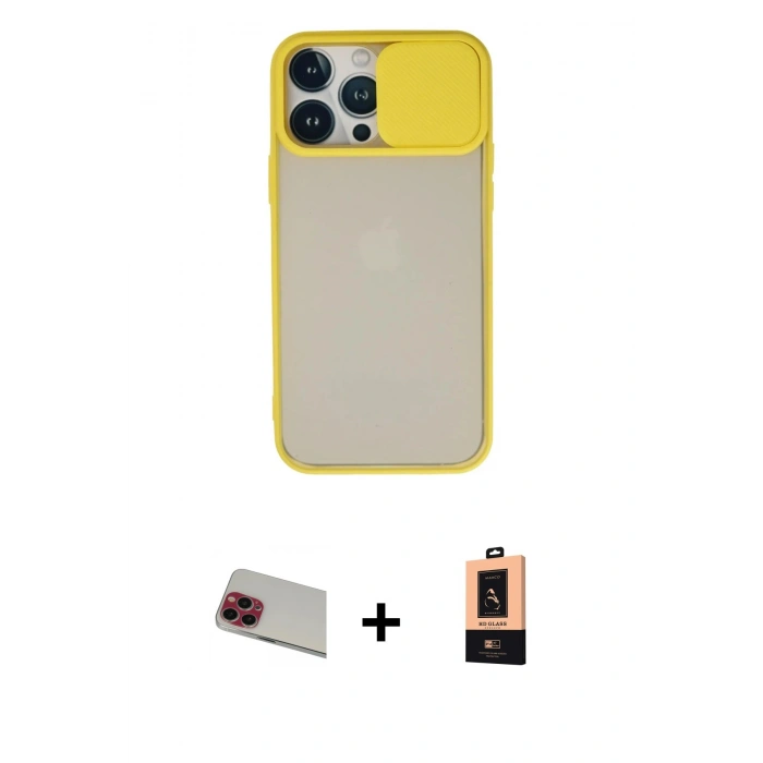 MARSİLYAN™- iPhone 13 Pro Max Kılıf Vadi Çizgi - Şeffaf Maxco Cam Ekran Koruyucu + Kırmızı Rainbow Kamera Lens Koruma Cam